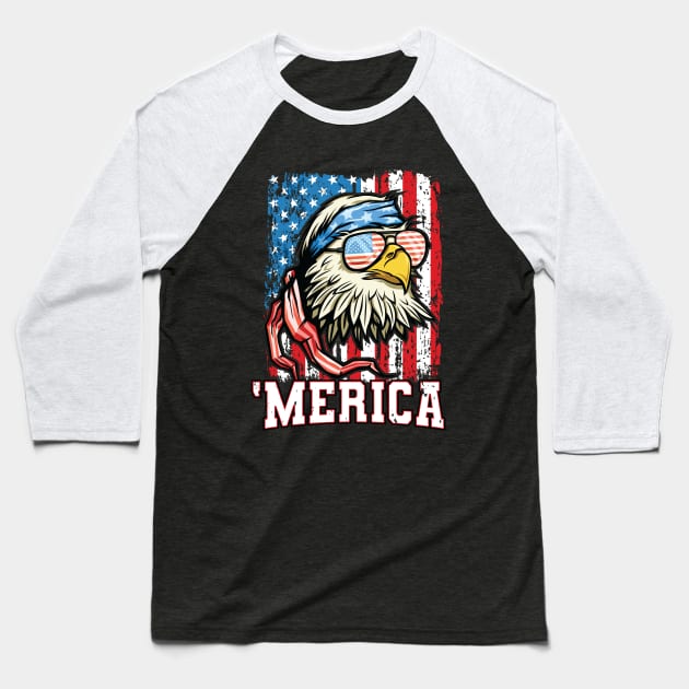 4th of July Bald Eagle USA Flag Patriotic Merica Baseball T-Shirt by Pennelli Studio